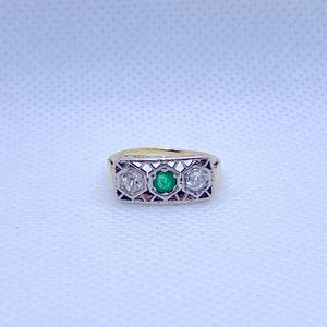 Platinum & 14K Gold Emerald & Diamond Ring